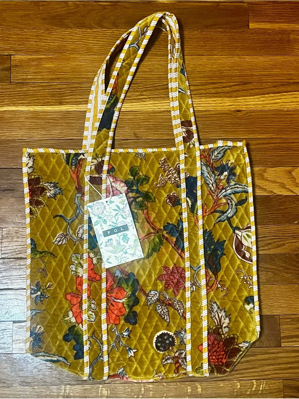 POL Mustard Floral Quilted Tote Bag